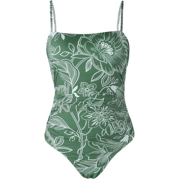 Women Green Floral Square Neck Cutout Back Tummy Control with Adjustable  Straps - Picture 5 of 6